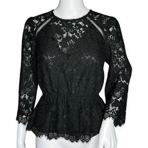 Express Shirt Women Small Black Sheer Lace Peplum Blouse Party Cocktail Festival